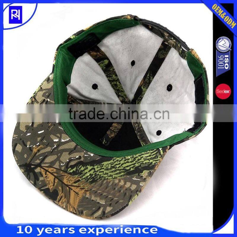 High quality custom embroidered cotton Camo 6 panel Baseball Cap 6 panel flat camo snapbck hats