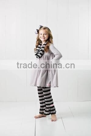 Baby girl boutique Plain top with stripe pants clothing sets