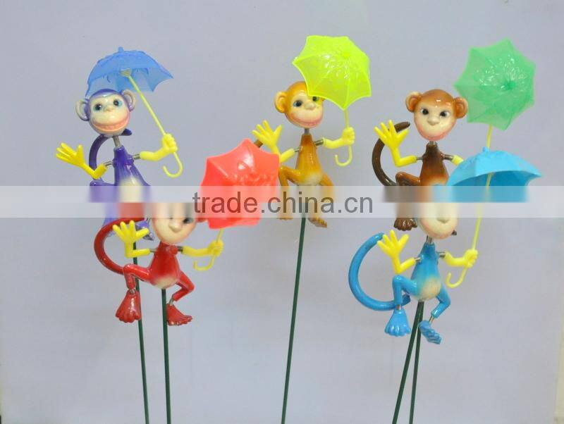 4 Inch Decorative Monkey with Umbrella Outdoor Yard Plastic Garden Animals Sticks