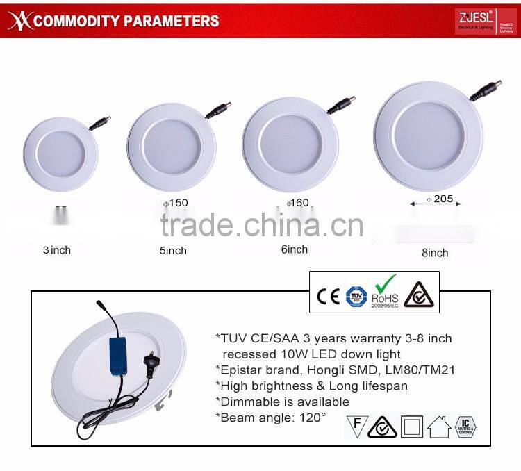 AC220-240V recessed led down light 3 inch 5 inch 6 inch 8 inch