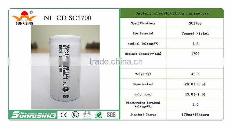 NiCd Rechargeable battery sc1700 ni cd battery pack