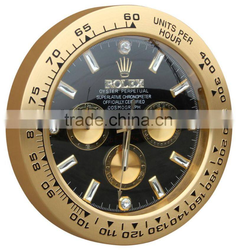 Home large diamonds rose gold metal decorative shape wall mounted clock