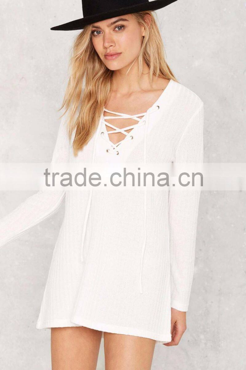 Long sleeve soft loose dressy ladies tunic top wholesale