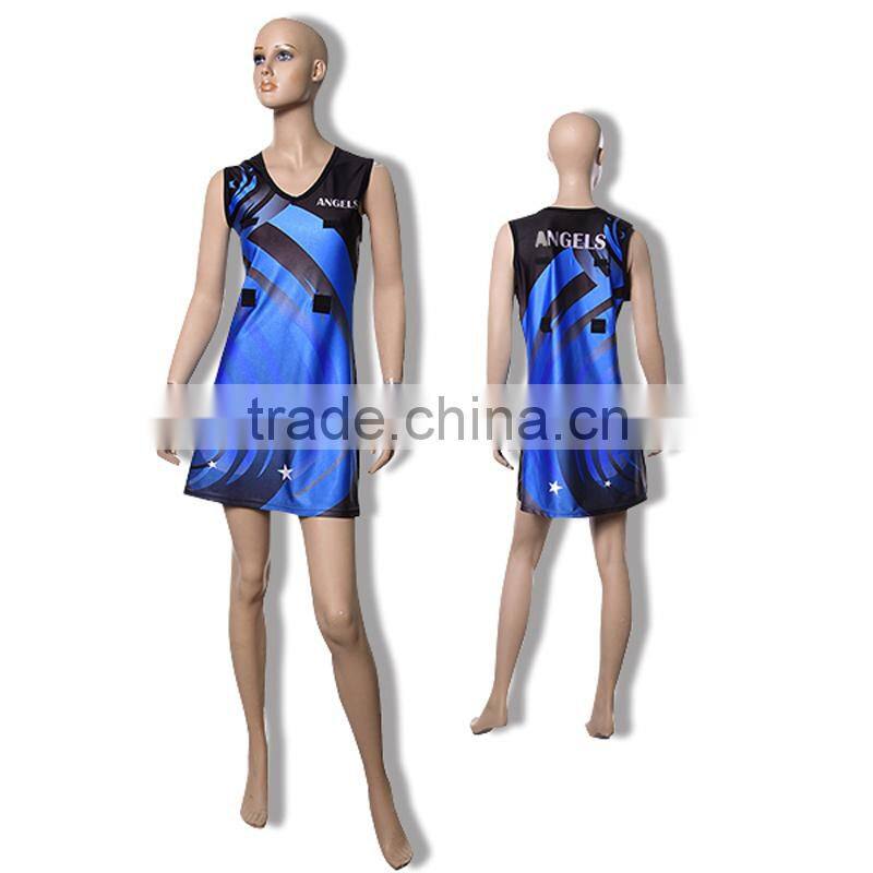 Hot sell fashionable kids dye sublimation lycra netball dresses