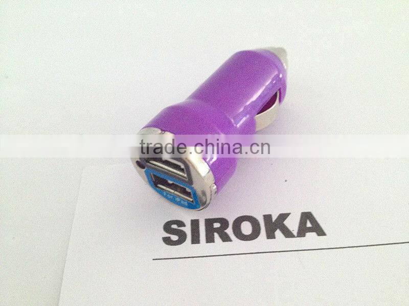 Purple Mini USB Bullet Dual Car Charger for Apple iPhone4S iPhone 5 iPod smartphones