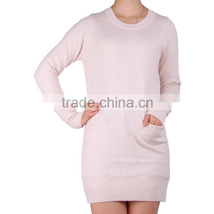 Hot sale 2015 latest pocket fashion women long sleeve pullovers loose tumper casual swerter knitwear