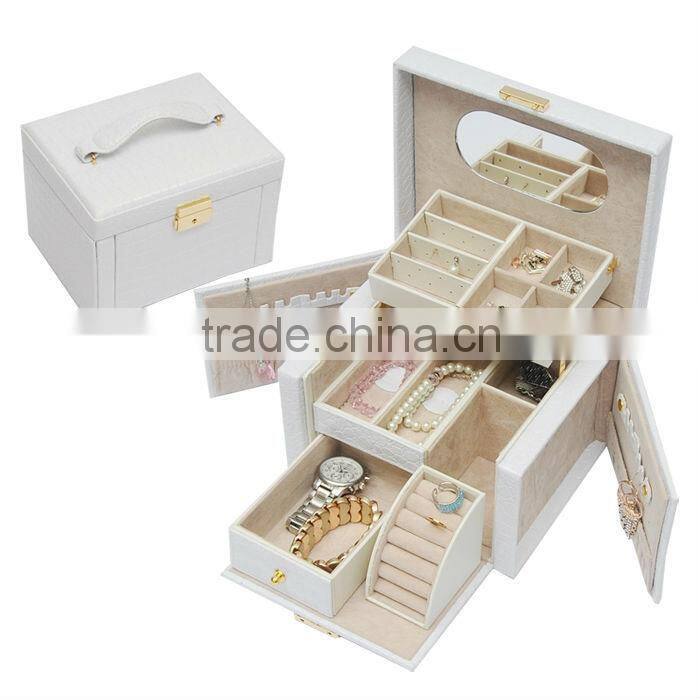 Fancy luxury jewellery storage red jewellery box with mirror for earrings, necklaces and rings, cheap mirror jewellery gift box