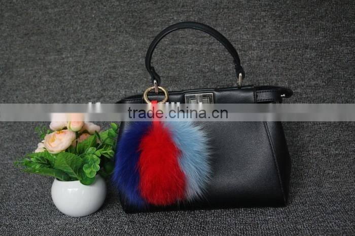 13cm genuine whole fox fur ball for bag/car keychain handmade fox fur ball poms key ring wholesale