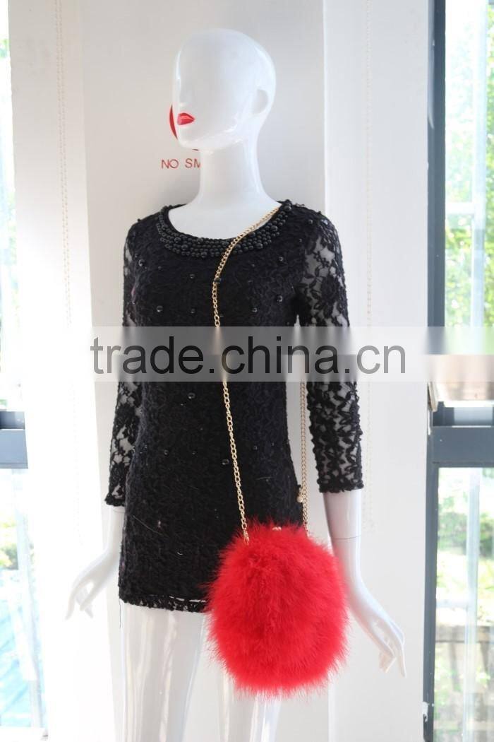 Dyed color women fashion feather fur bag turkey feather shoulder bag