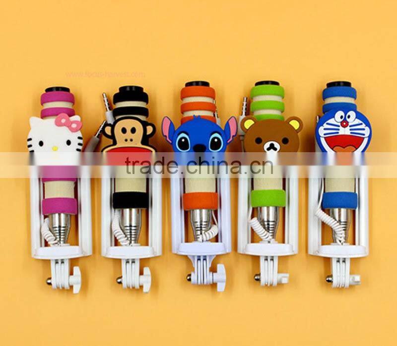 2015 Hot Sell Mini Wired All In One Selfie Stick Handheld Extendable Fold Selfie Stick Holder For Cell Phone