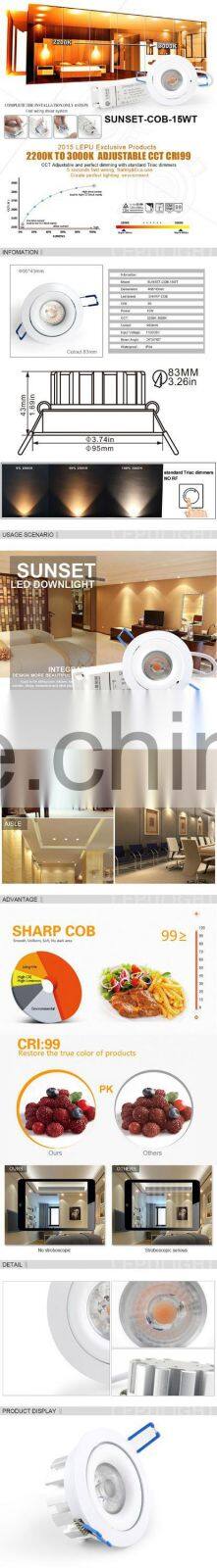 Petent design cob downlight ip44 CCT Adjustable 2000-2800k 83mm cutout work well with elko dimmer 220v 110v