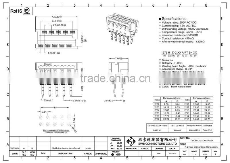 1.27MM Pitch wire to board electric socket connectors DIP