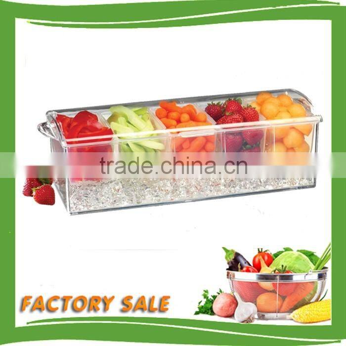 Acrylic chilled condiment container on ice snack serving tray
