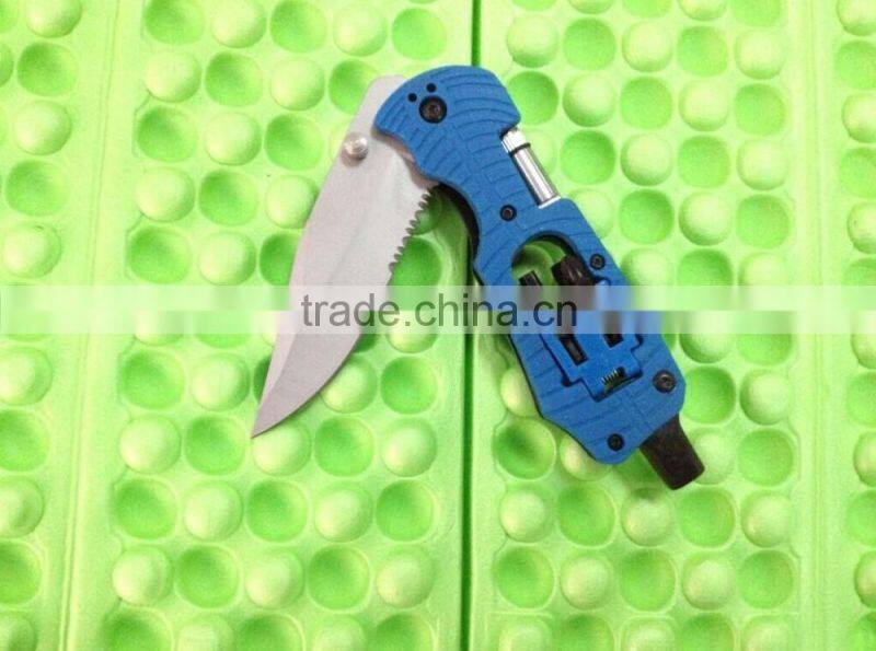 OEM blue outdoor multi knife with LED flashlight