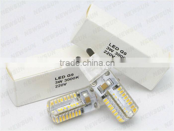 Best selling led corn light G9 bulb 64pcs Epistar 3014 warm white Silicone 220V 3W car household marine led light