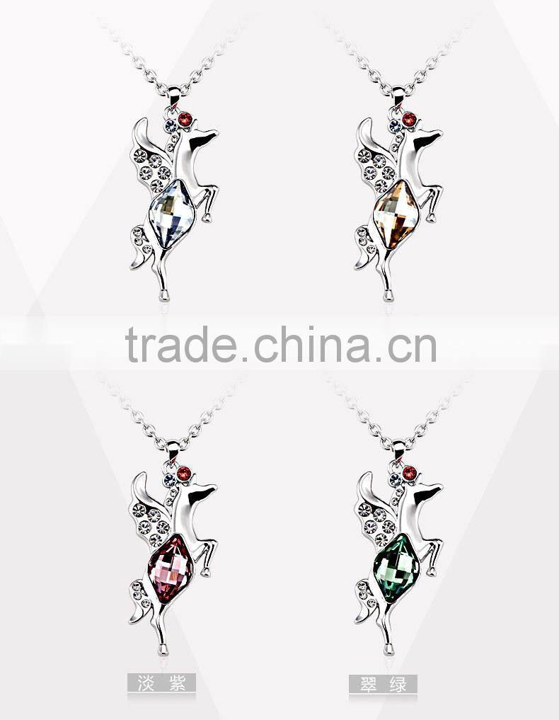 OUXI Flying horse rhodium plated crystal 2015 latest design necklace fashion jewellery 10964