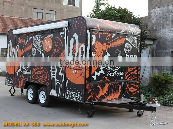 Mobile fast food car big wheels outdoor food cart catering