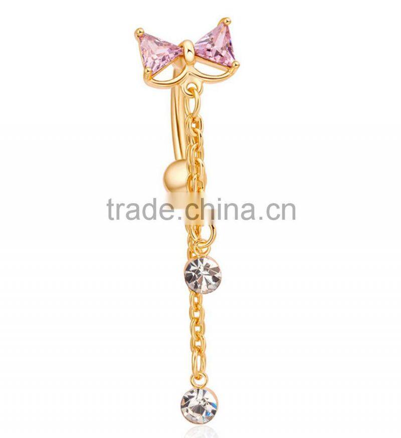 Hot Sex Women Bowknot Zircon Belly Navel Ring