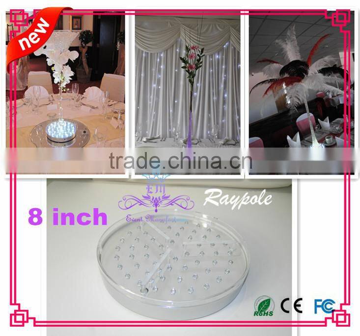 Hot sell round tall crystal centerpiece light base 8 inch rechargeable vase led centerpiece light for wedding/ party
