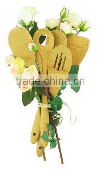 Bamboo and Wooden Spoon Utensil Set with Bonus Tongs