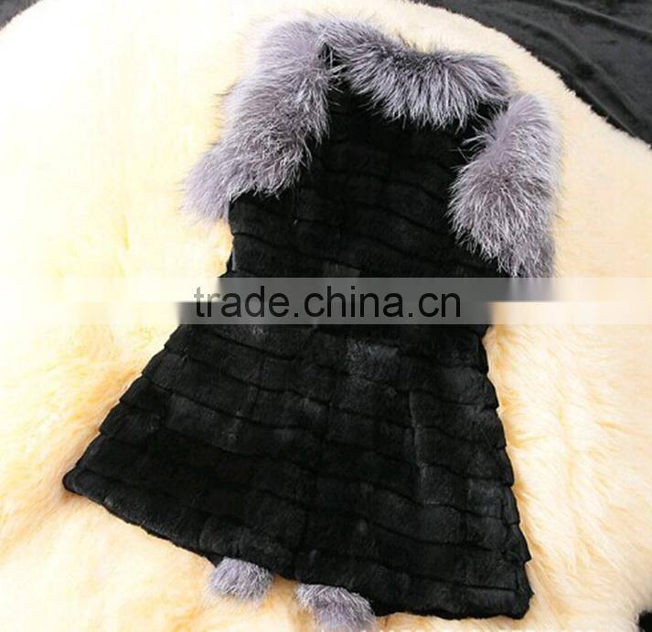 factory price koreal style long silver fox fur trim rabbit fur vest