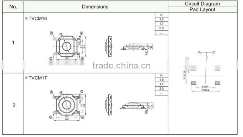 FTVCM16 smt soft touch light tact switch