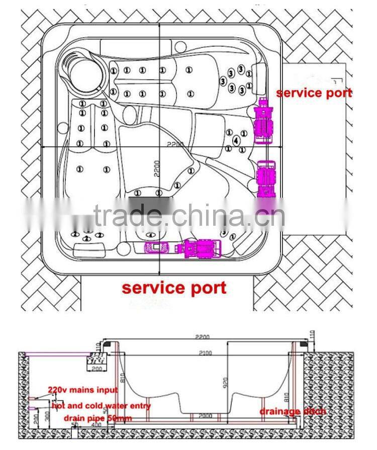 New Arrival 5 Person Square 2 Lounger 61 Jets Acrylic Luxury Bubble Spa Bath JY8012
