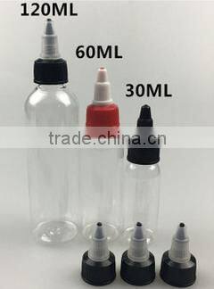 60ml,100ml,250ml,500ml plastic colorful PET bottle with twist top cap