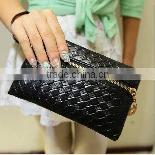 Cheapest Concise Weave Black Zipper Wallet | Wrist Handbag (BQGT017)