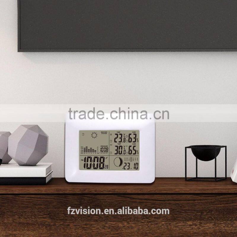 Digital weather station table clock with 2 Remote Sensors/Wireless weather station clock