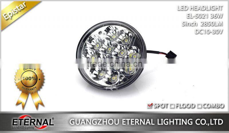 5in 36W round car automotive truck trailer vehicle led headlight with H4 plug high power spot driving beam