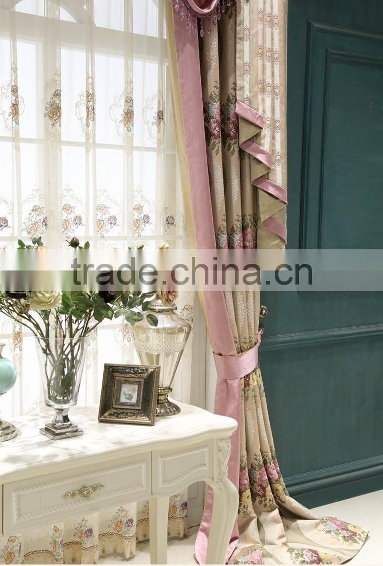 European Classical Princess Adorable Pink French Window Curtain, Warm and Sweet Pastoral Bay Window Curtain
