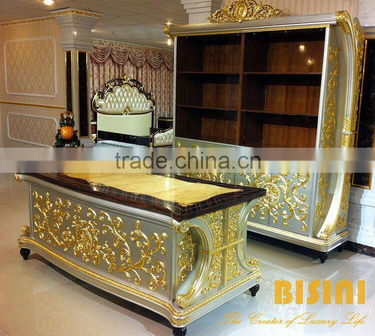 BISINI Baroque Collection Luxury Antique Working Desk and 4-Door Bookcase (BF01-02057)