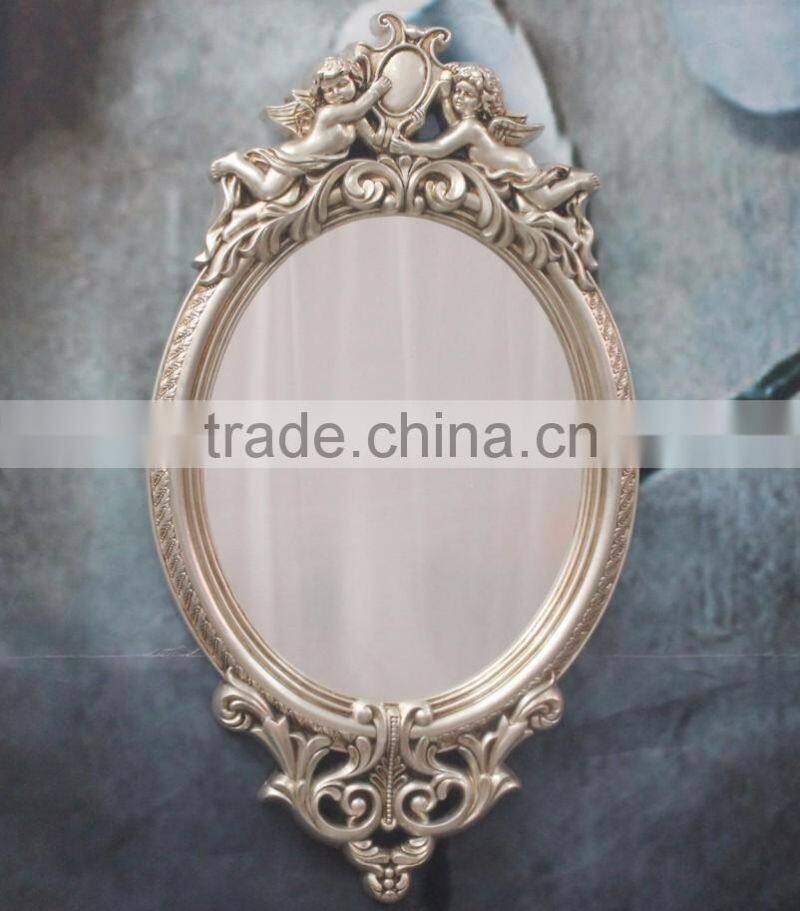 Home decoration exquisite angel carving oval wall mirror