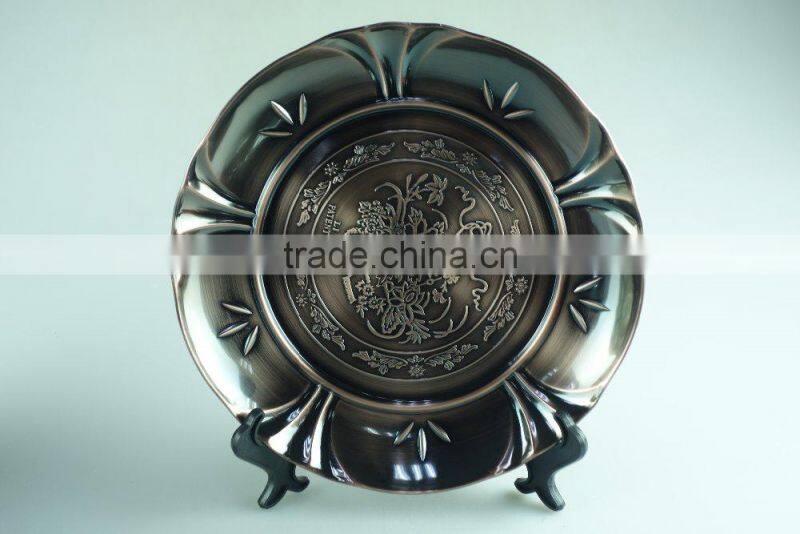2015 hot selling multi size stainless steel decorative flower plate, dinner round plate with3 clour