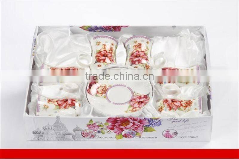 Porcelain coffee cup set gourd shape hot sell tea cup set to turkey market with flower decal