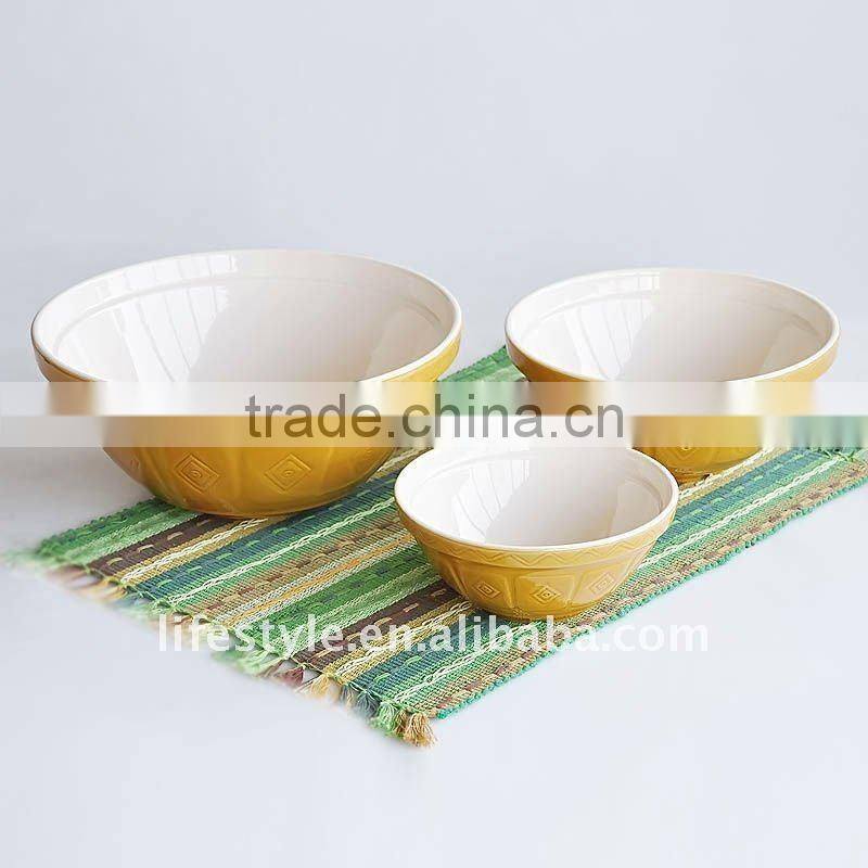 3Pcs Stoneware Mixing Bowl Set, Hand painted