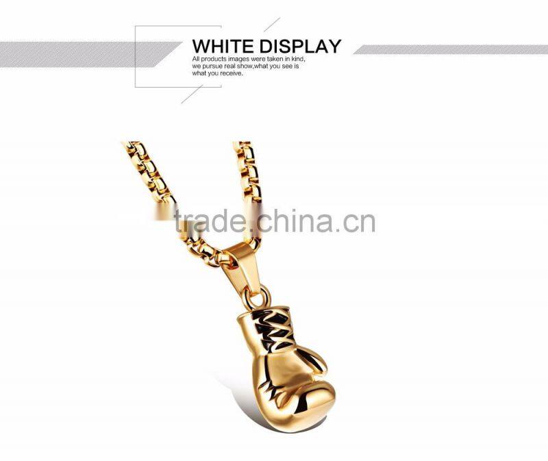 2017 Trending Fashion Stainless Steel Glove Boxing Gold Plated Men's Pendant Necklace