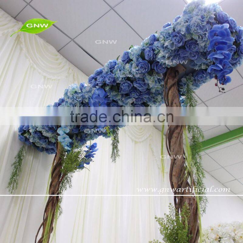 GNW FLW161018 Good Quality cheap blue rose and Hydrangea wedding flower arch