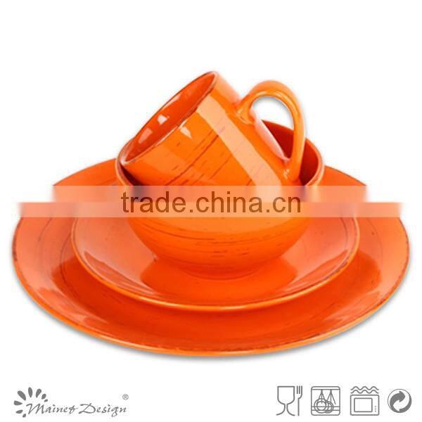 Antique orange color glazed stoneware china ceramic mug