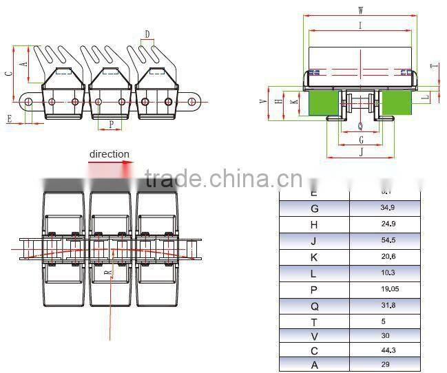 G4 Vertical Lifting Clamp Conveyor chains for Bottles/snap-on side flexing chain/gripper conveyor chain