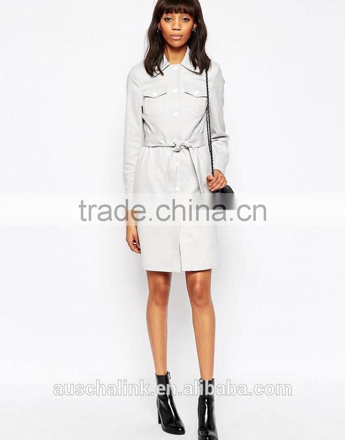 best selling women tied waist belt slim fit winter coat low price