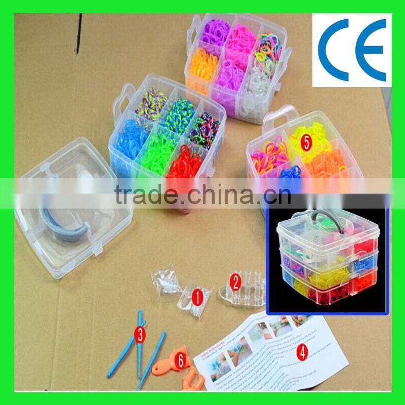 rainbow color silicone band loom kits/ DIY rainbow rubber band bracelet /colorful latex free loom bands