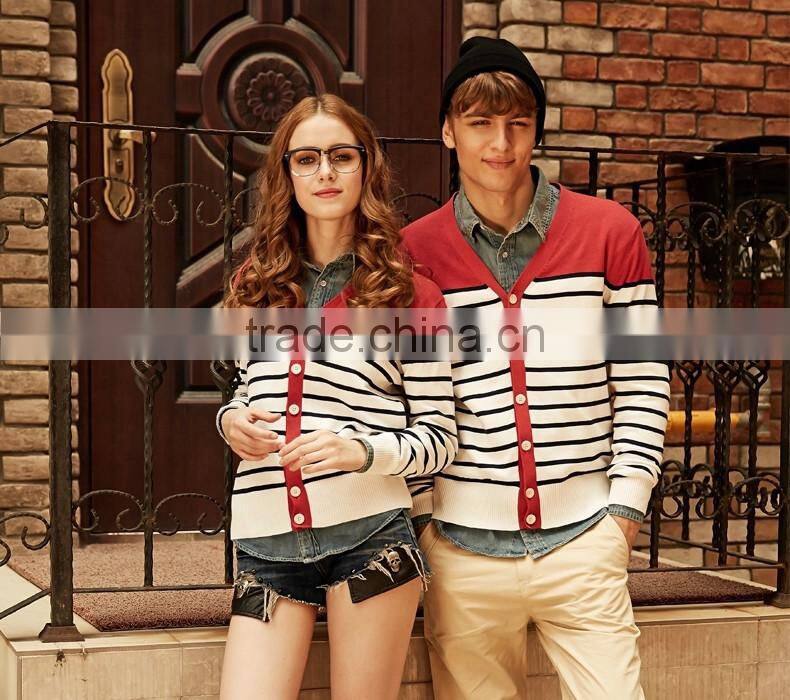 2015 Korean stripe cardigan knitted couple lover sweatshirt