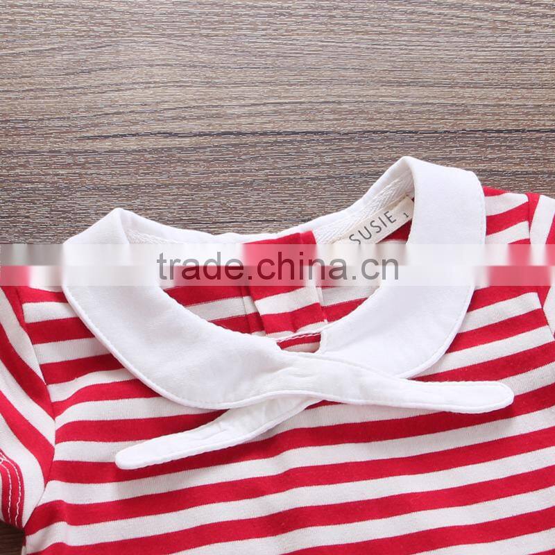 Elf Style Baby Dress Short Sleeve Summer Princess Dresses Striped Cotton One Piece Ruffle Bottom