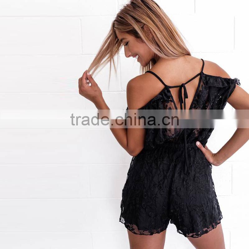 Runwaylover 099 New Style 2017 Ladies Sexy Deep V-Neck Lace Transparent Playsuits