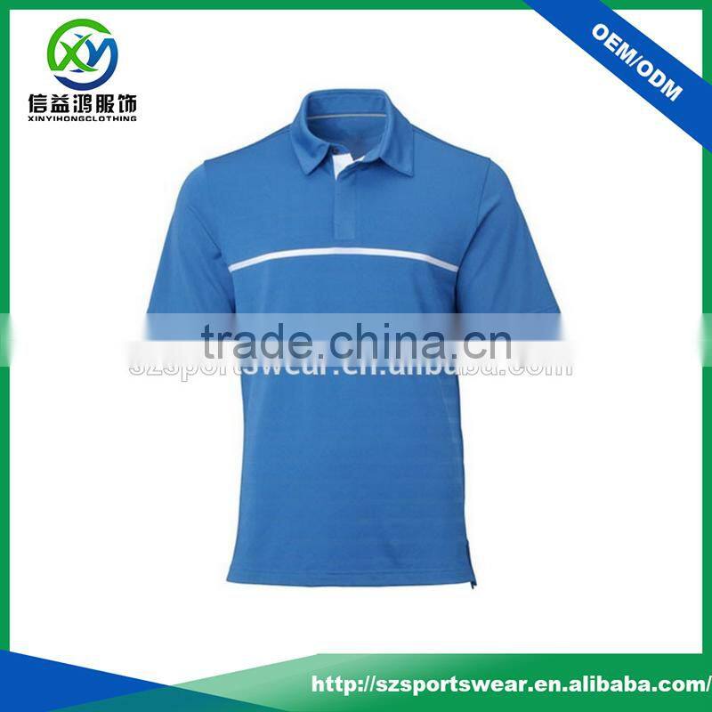 Blue color Dry fit material mens polo shirts with contrast stripes on chest