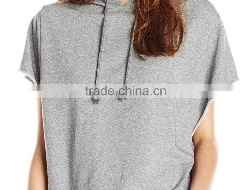 womens short sleeve loose causal heather grey spring autumn raw hem hoodies sweatshirts LH58688