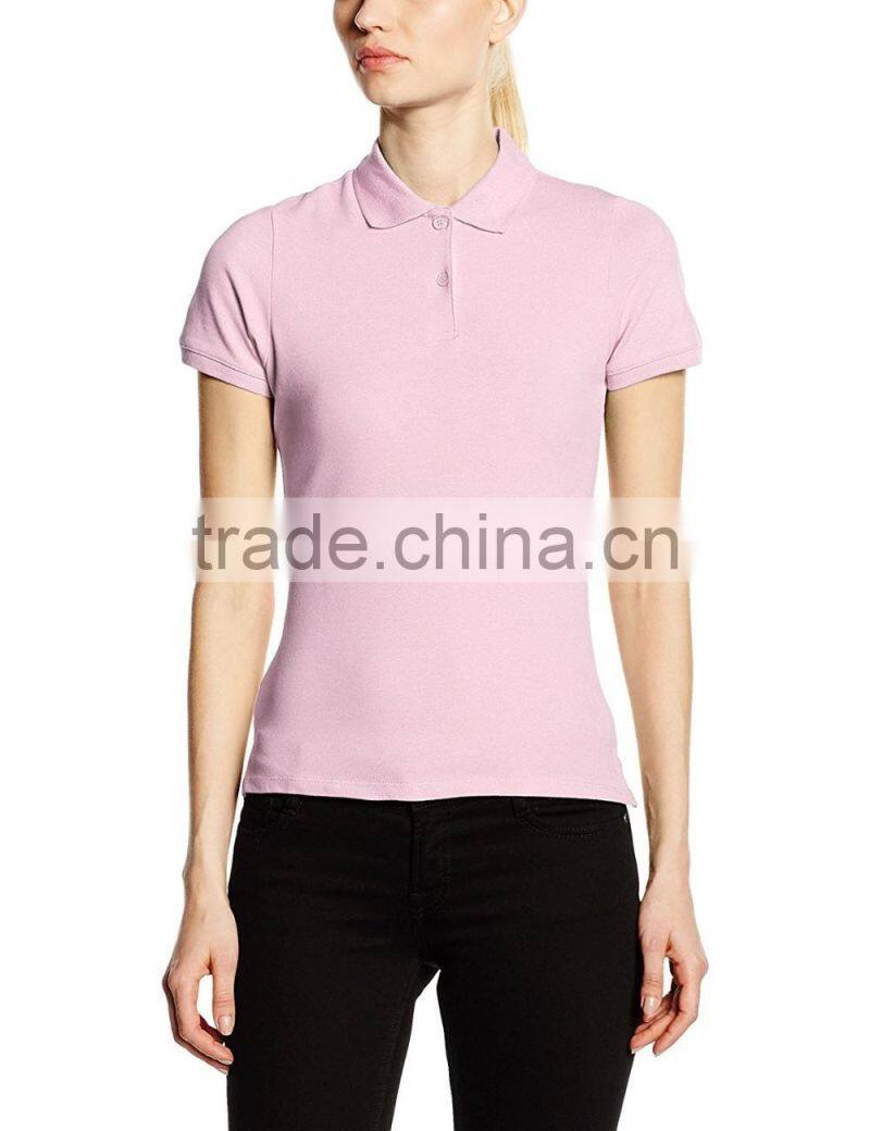 Women's Pique two-button placket pink, casual polo tee Shirt