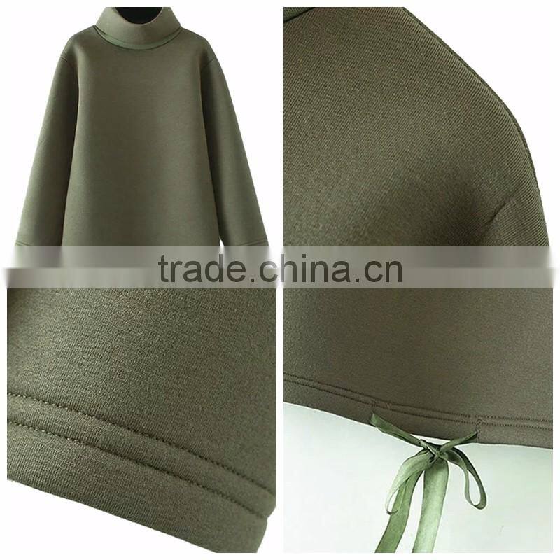 Fashion Womens' Green High Neck Long Sleeve Space Cotton Sweatshirt